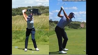 Justin Thomas golf swing  Long Iron faceon amp downtheline July 2017 [upl. by Lalage]